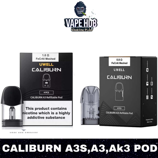 UWELL Caliburn A3,A3S, Ak3 Pods 2ml Replacement Pod (4Pc-Pack) Cartridge Vape Hub Smoking Place