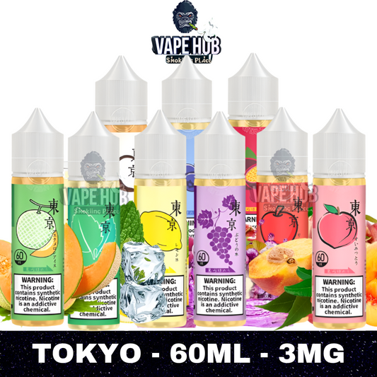 Discover the wide variety of flavors available for TOKYO E-LIQUID in UAE, all with a satisfying 3MG strength and 60ML size. Vape Hub Smoking Place