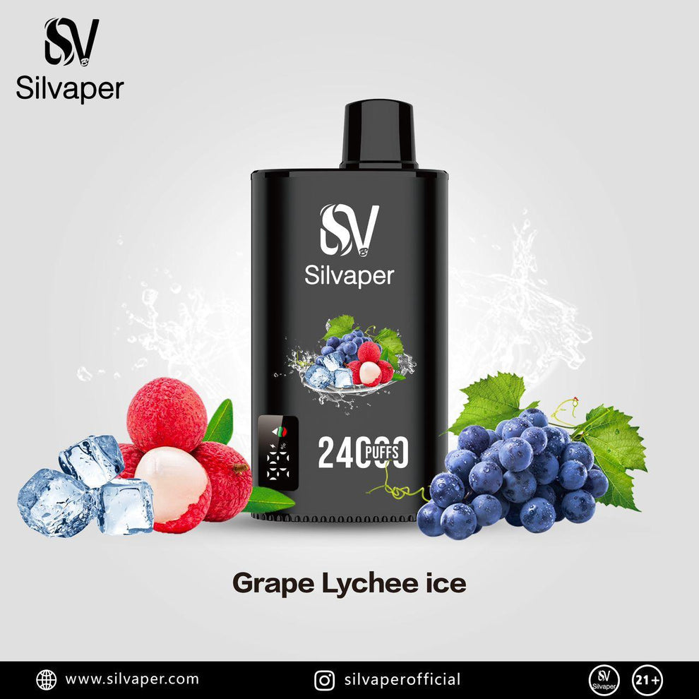 Grape Lychee Ice: A refreshing blend of juicy grapes and exotic lychee with a cooling icy finish Silvaper 24000 puffs pod