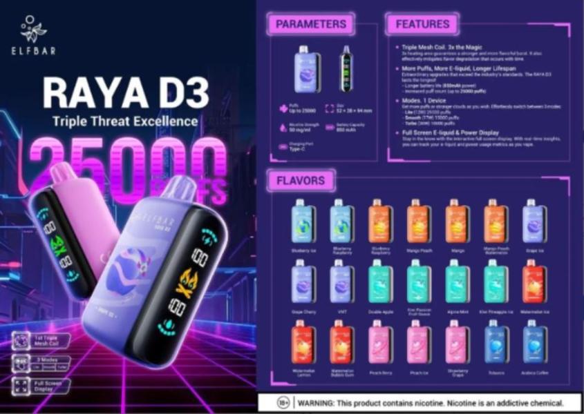 VAPE ELF BAR Raya D3 25000 Puffs 50MG Disposable Vape DUBAI SHARJAH Vape Hub Smoking Place