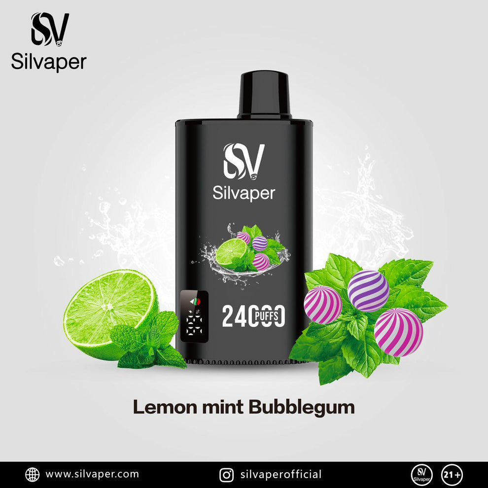 Lemon Mint Bubblegum: Zesty lemon, refreshing mint, and a hint of nostalgic bubblegum flavor. 24000 puffs Silvaper vape device


