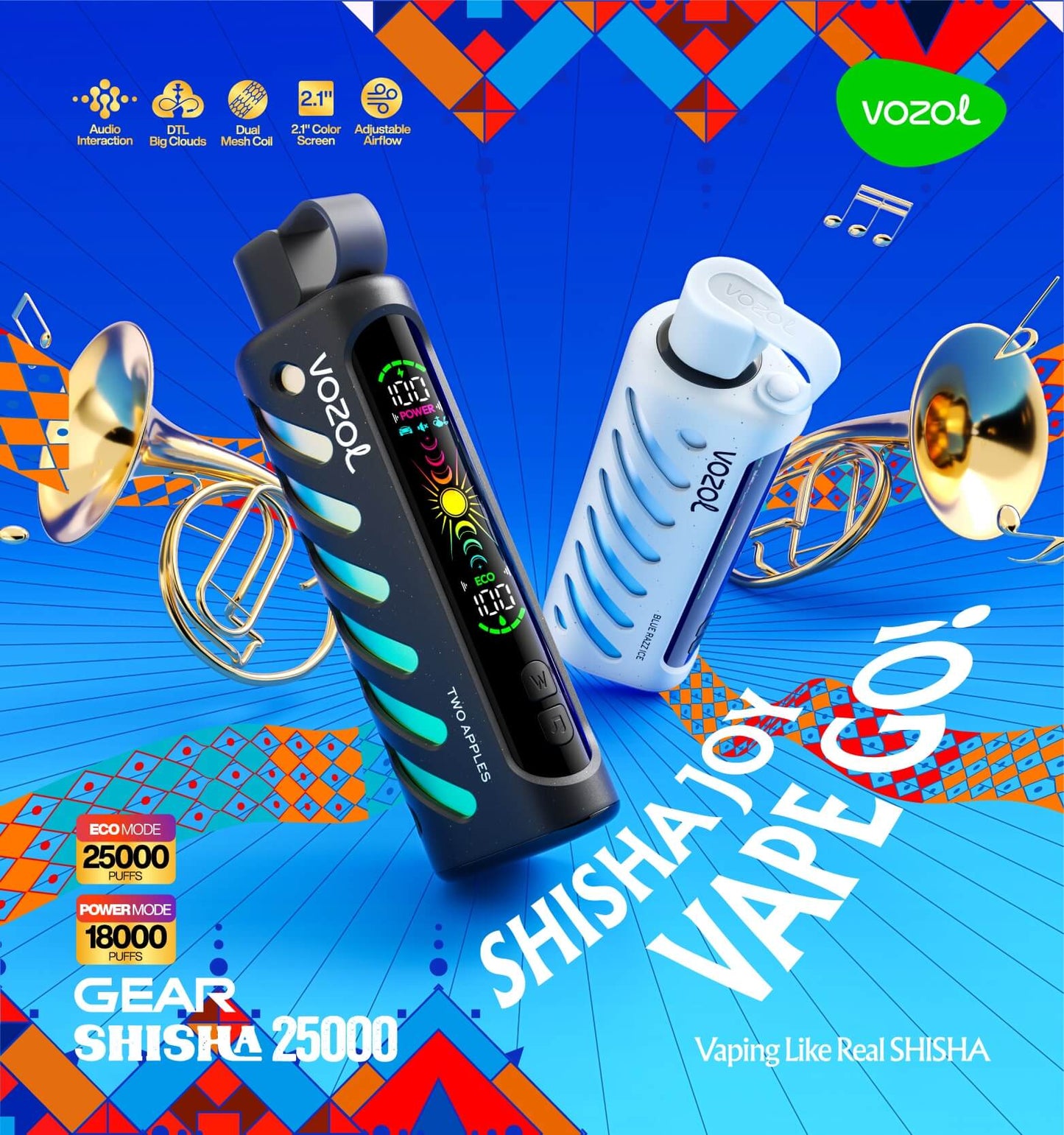 VOZOL Gear Shisha 25000 puffs Dual Mode Disposable vape Dubai Vape Hub Smoking Place