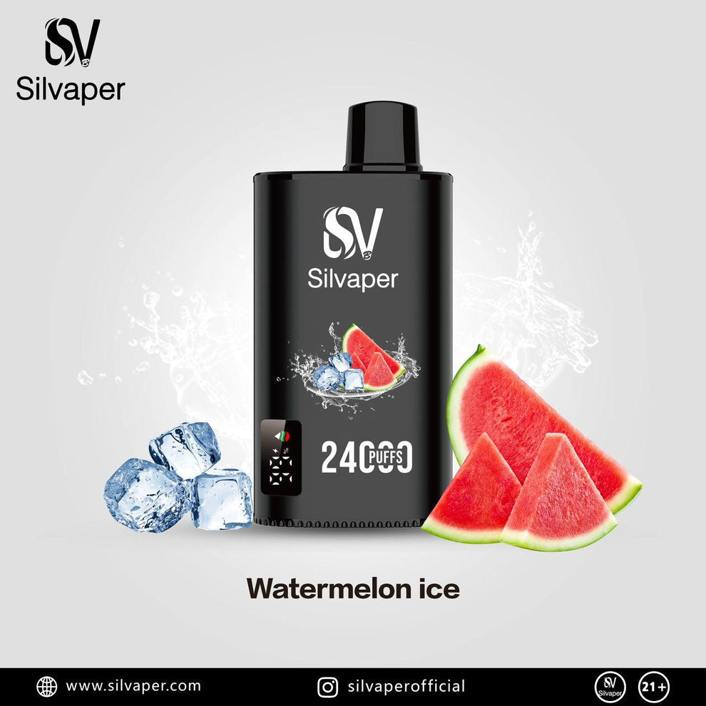 Watermelon Ice: Cool, refreshing watermelon with a crisp icy finish. SILVAPER_24000_puffs_disposable_vapes