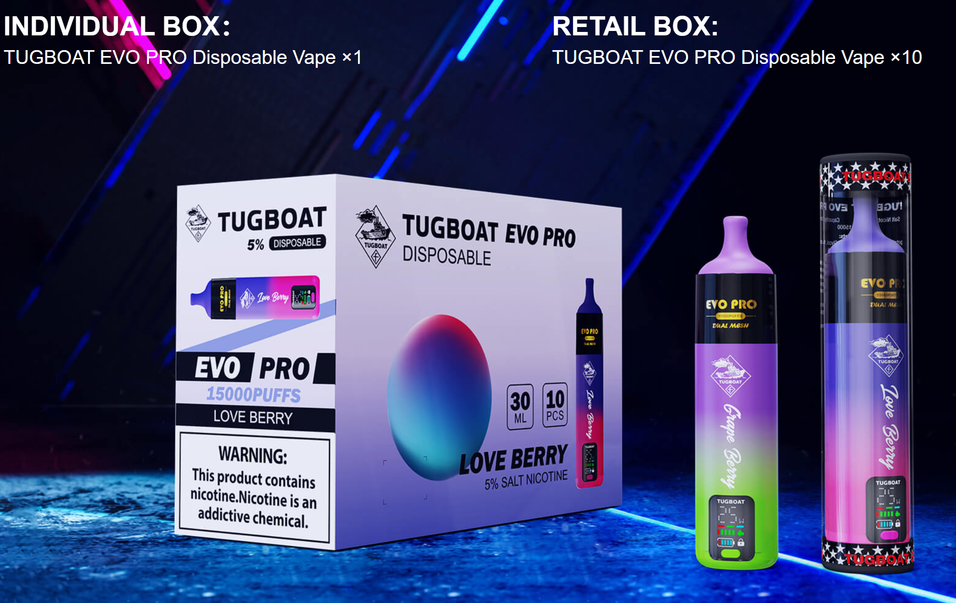 Tugboat Evo Pro Disposable Vape Device (15000 Puffs) Vape Hub Smoking