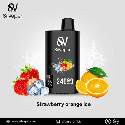 Strawberry Orange Ice: Sweet strawberries paired with tangy oranges, topped with a cool ice burst. Silvaper 24k puffs vape

