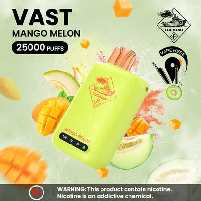 Vaping device with mango and melon  light green background